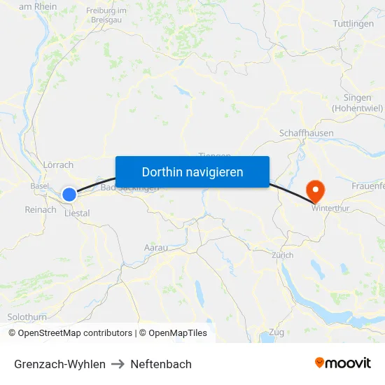 Grenzach-Wyhlen to Neftenbach map