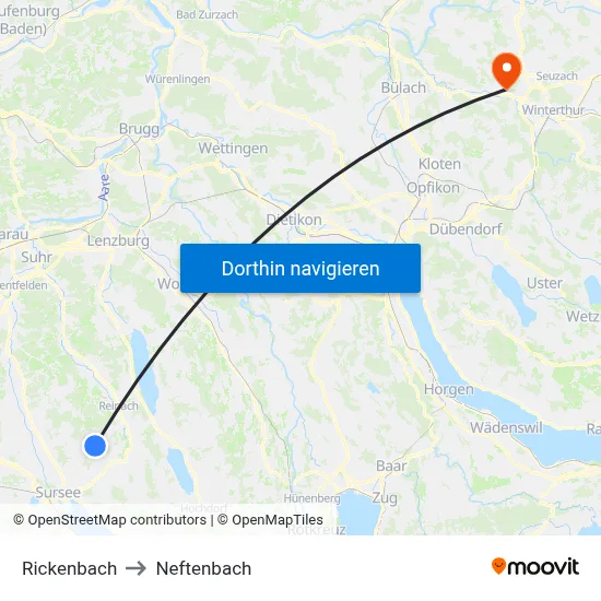 Rickenbach to Neftenbach map