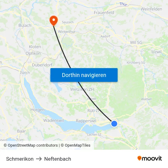 Schmerikon to Neftenbach map