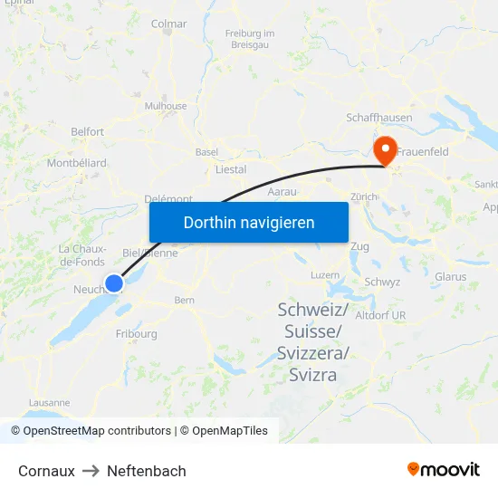 Cornaux to Neftenbach map
