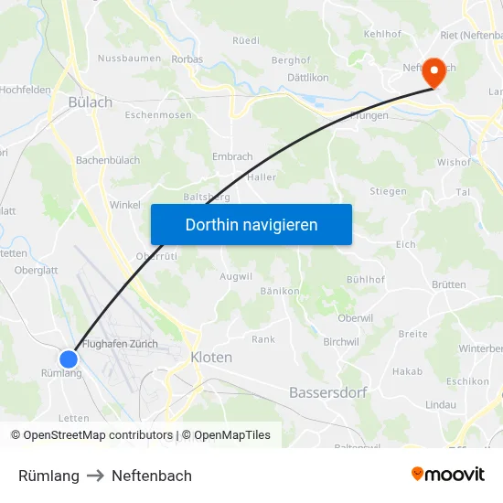 Rümlang to Neftenbach map