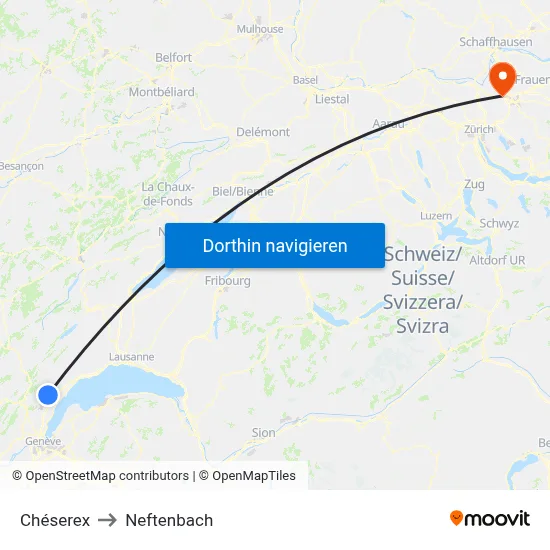 Chéserex to Neftenbach map
