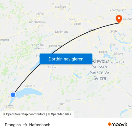 Prangins to Neftenbach map