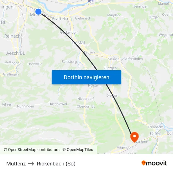 Muttenz to Rickenbach (So) map