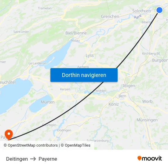Deitingen to Payerne map
