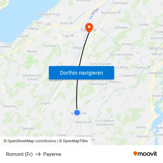Romont (Fr) to Payerne map