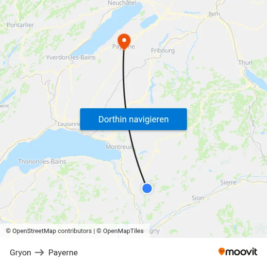 Gryon to Payerne map