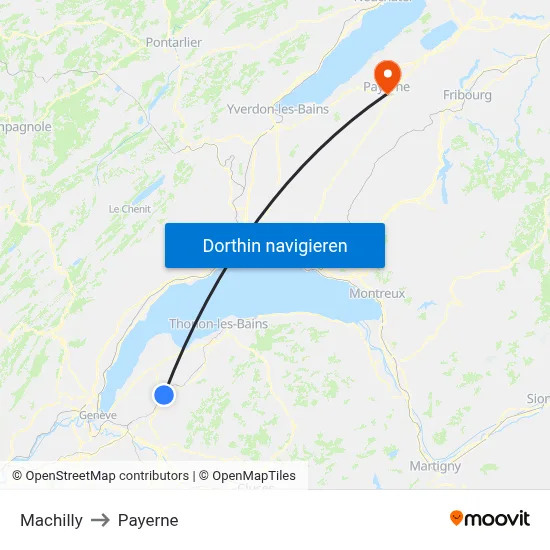 Machilly to Payerne map