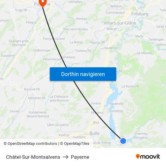 Châtel-Sur-Montsalvens to Payerne map