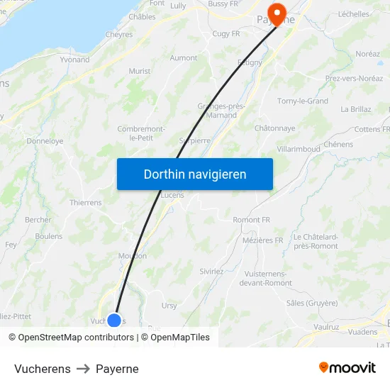 Vucherens to Payerne map