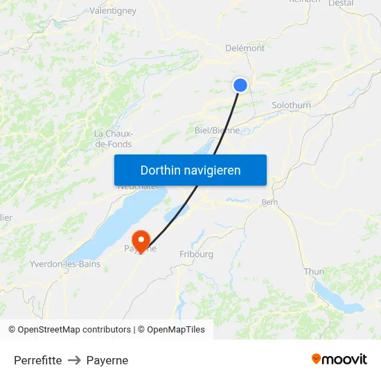 Perrefitte to Payerne map