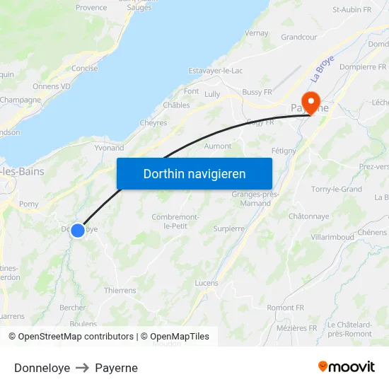 Donneloye to Payerne map