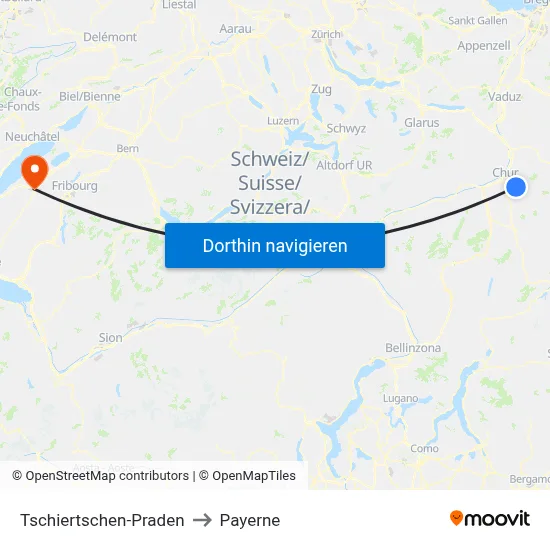 Tschiertschen-Praden to Payerne map