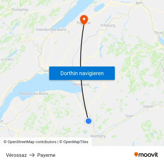 Vérossaz to Payerne map