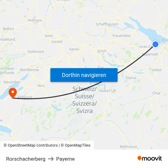 Rorschacherberg to Payerne map