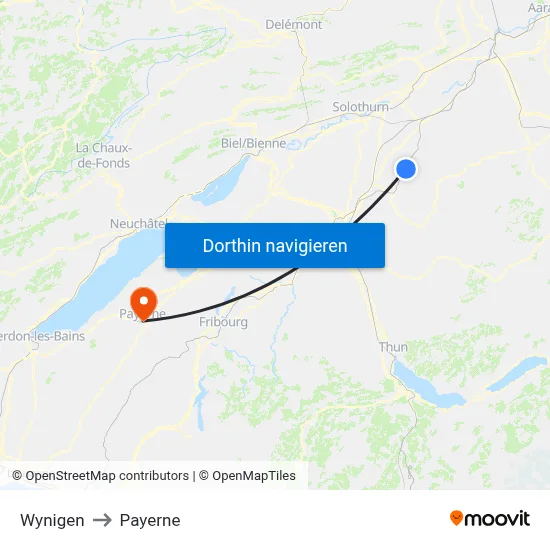 Wynigen to Payerne map