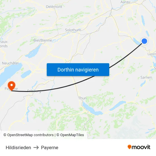 Hildisrieden to Payerne map