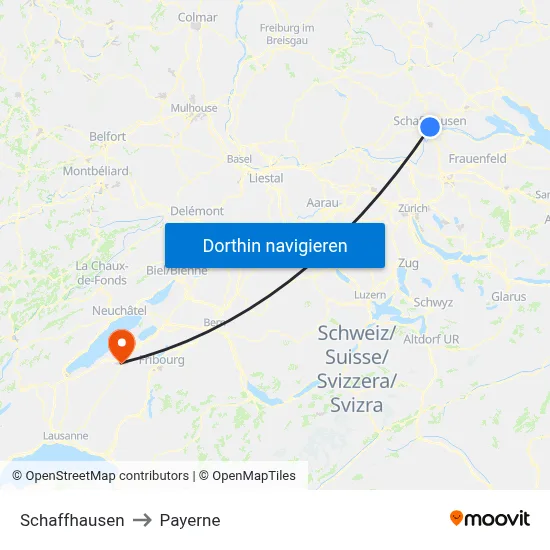 Schaffhausen to Payerne map