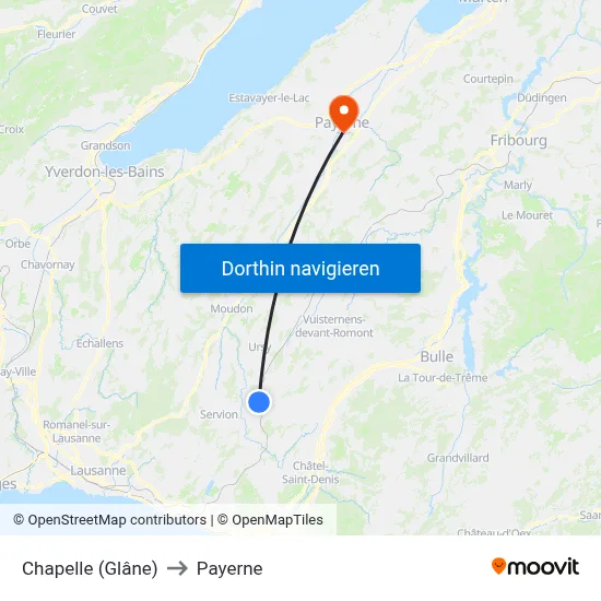 Chapelle (Glâne) to Payerne map