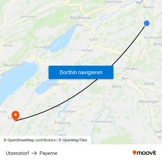 Utzenstorf to Payerne map