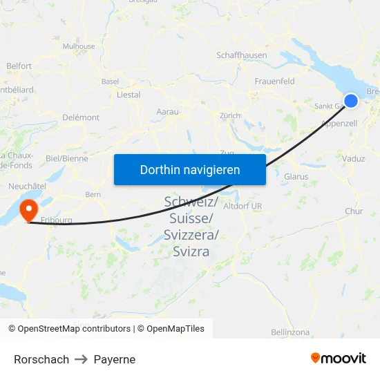 Rorschach to Payerne map