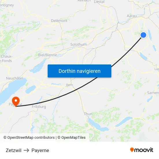 Zetzwil to Payerne map