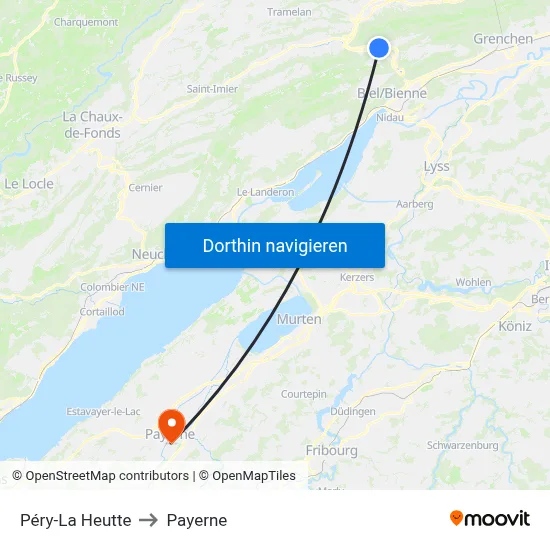 Péry-La Heutte to Payerne map