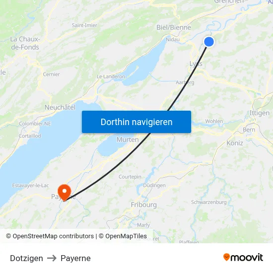 Dotzigen to Payerne map