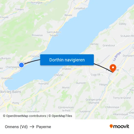 Onnens (Vd) to Payerne map