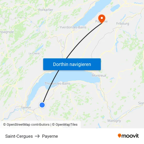 Saint-Cergues to Payerne map