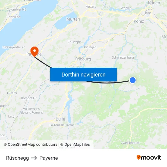 Rüschegg to Payerne map