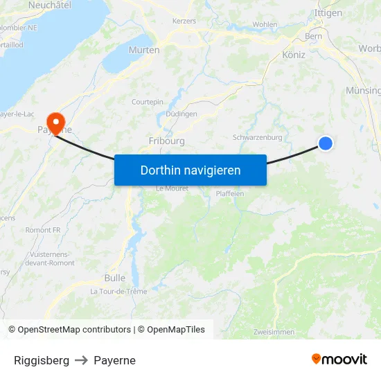 Riggisberg to Payerne map