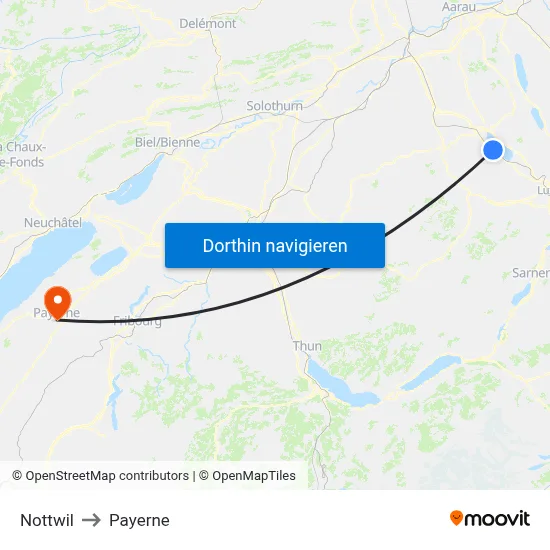 Nottwil to Payerne map