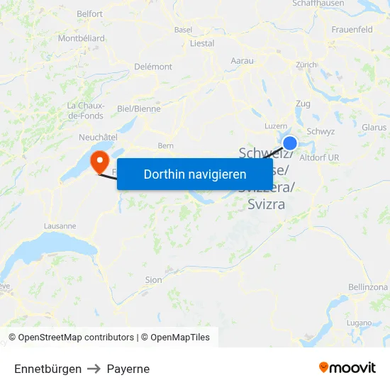 Ennetbürgen to Payerne map