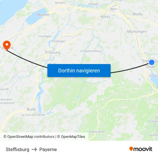 Steffisburg to Payerne map