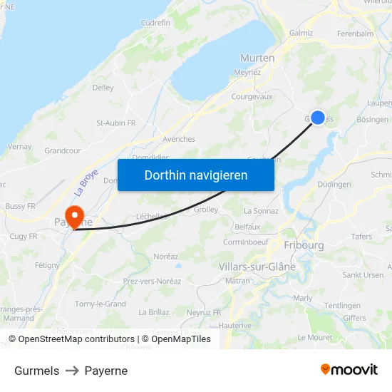 Gurmels to Payerne map