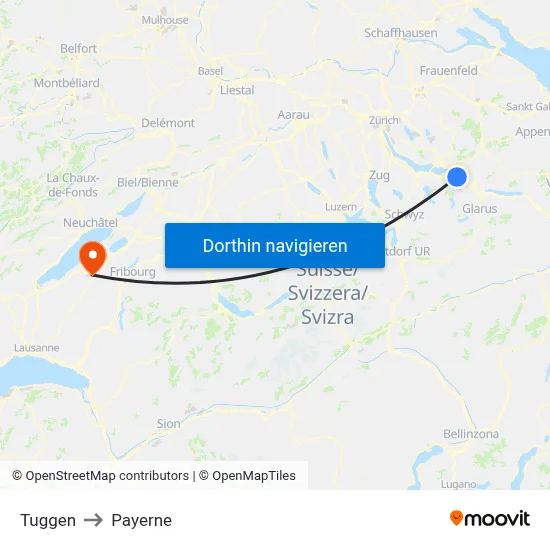 Tuggen to Payerne map