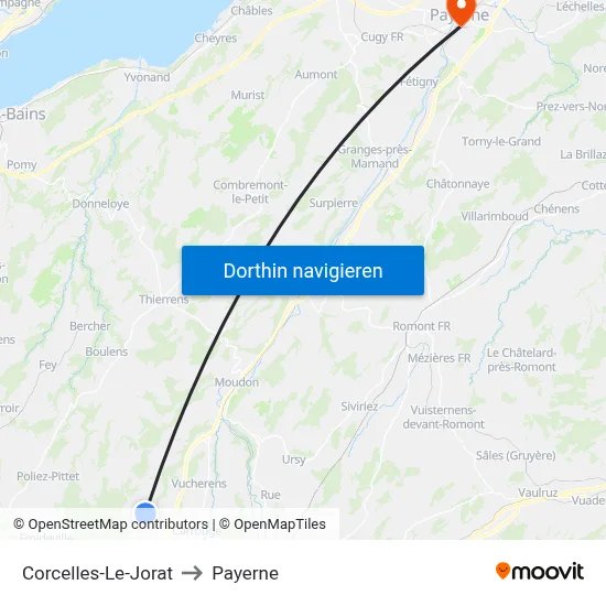 Corcelles-Le-Jorat to Payerne map