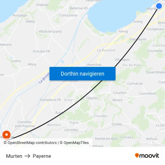 Murten to Payerne map