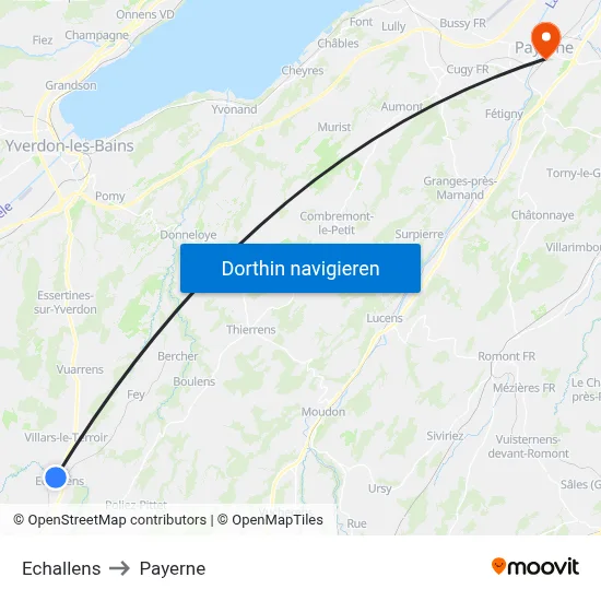 Echallens to Payerne map