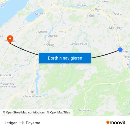 Uttigen to Payerne map