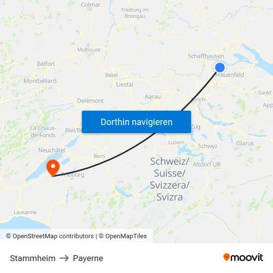 Stammheim to Payerne map