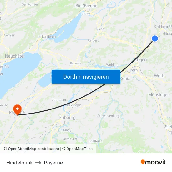 Hindelbank to Payerne map