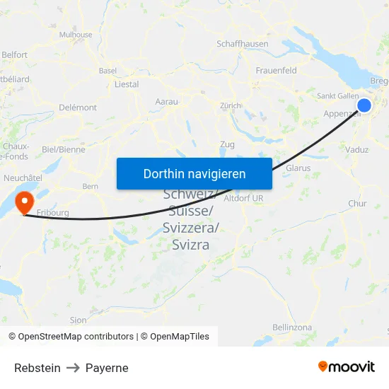Rebstein to Payerne map