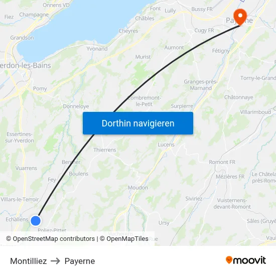 Montilliez to Payerne map