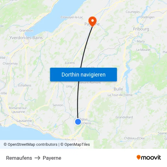 Remaufens to Payerne map