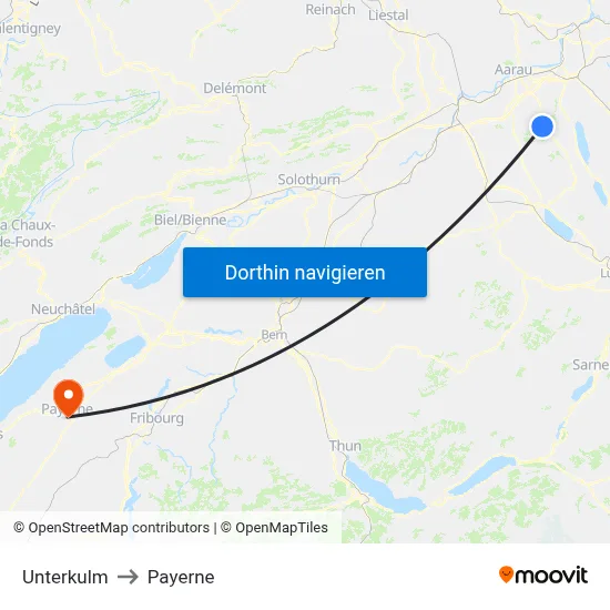 Unterkulm to Payerne map