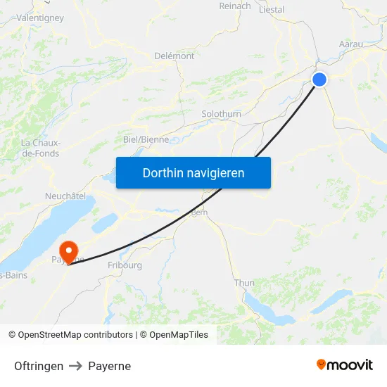 Oftringen to Payerne map