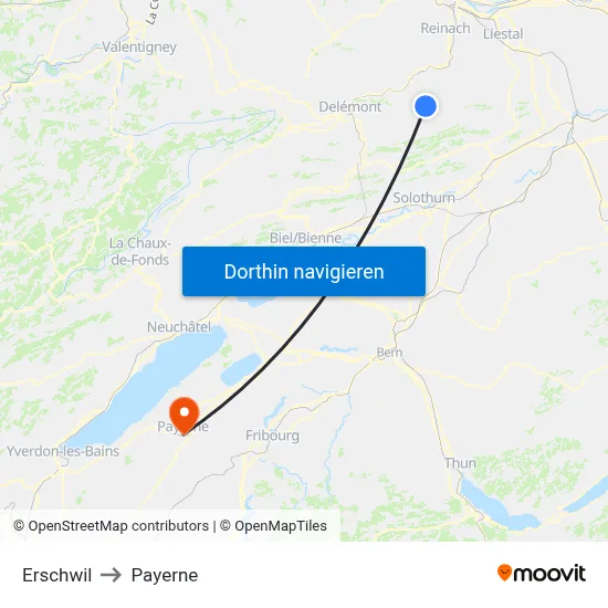 Erschwil to Payerne map