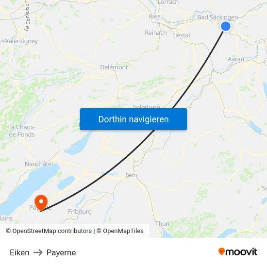 Eiken to Payerne map